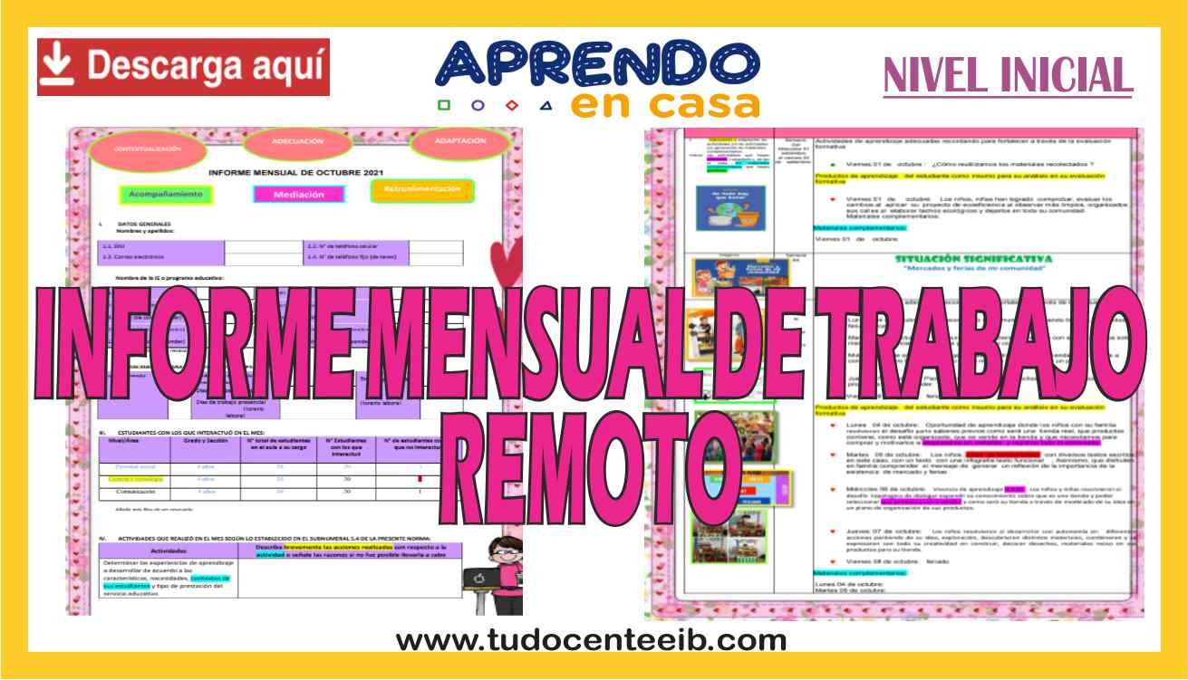 Descarga El INFORME MENSUAL DE TRABAJO REMOTO DESARROLLADO Del Mes De ...